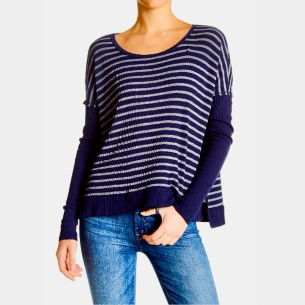 Michael Stars Juliet Navy & White Striped Long Sleeve‎ Thermal Tee Women’s Sz OS